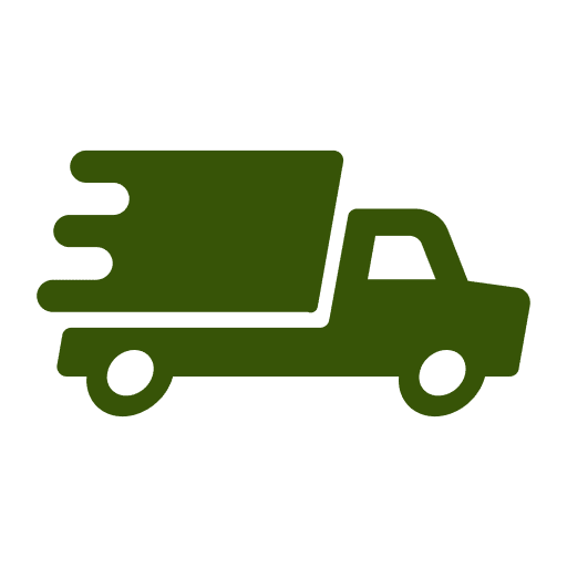 Green delivery truck icon on black background.