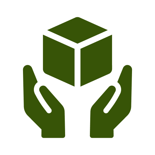 Hands holding a cube icon.