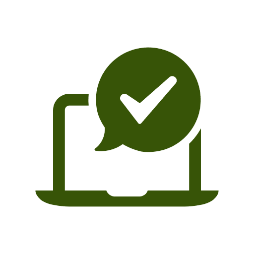 Laptop with checkmark bubble icon.