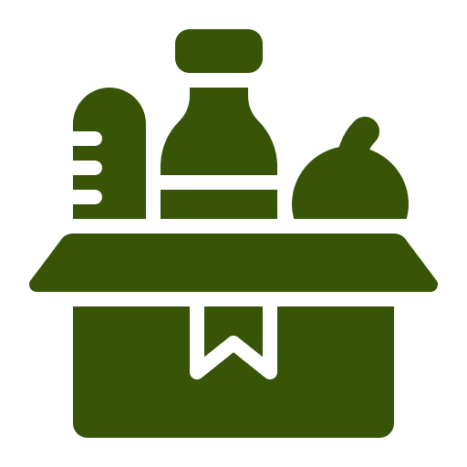 Grocery box icon with bottle and produce